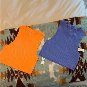 TWO NWT AERIE TOPS CROP TANK SIZE MEDIUM Orange and Purple Ribbed Tank Tops